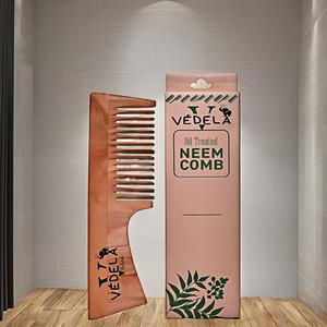 Vedela Natural Neem Wood Long Handle Moon <b>Comb</b> Anti-Static Anti-Hair Loss Dedusting Roller Hair Care Tool Smooth Hair Hotel Use - Product Image 6