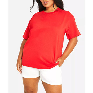T-shirt en coton rouge surdimensionné à manches courtes, col rond, couleur unie, décontracté, coupe jersey pour homme, longueur normale - Product Image 1