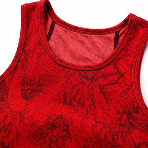 Ensemble de yoga 2 pièces pour femme, imprimé floral rouge, leggings taille haute, crop top dos nageur à col rond, longueur intégrale, sans couture, en Spandex et Polyester - Product Image 6