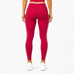 High Waist Seamless Yoga <b>Leggings</b> Full Length Solid Color Side Stripe Spandex Nylon Women's Pants Contrast <b>Stitch</b> Design <b>legging</b> - Product Image 3