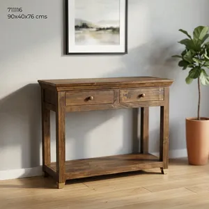 Mesa Consola de Madera con Dos Cajones y Estante Inferior, Mueble Rústico de Almacenamiento para Entrada, Sala de Estar, Pasillo, Decoración del Hogar - Product Image 3