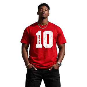 T-shirt col en V Kappa Alpha Psi numéro 10 rouge, vêtement de fraternité grecque avec motif audacieux, confort premium et coupe élégante - Product Image 1