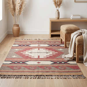 Southwestern Tribal Wool Kilim Area <b>Rug</b> for Living Room <b>Rustic</b> Bohemian & Global Style Home - Product Image 1