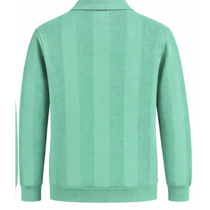 Mint Green <b>Mens</b> <b>Long</b> <b>Sleeve</b> Knitted <b>Polo</b> <b>Shirt</b> Textured Vertical Stripe Design Ribbed Hem Premium Casual Pullover Fashion Top - Product Image 2