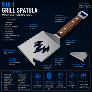 Multi functional <b>BBQ</b> Spatula Grill Tool Stainless Steel 9 in 1 Flip Fork Knife Bottle Opener Wooden Handle for Gril & <b>BBQ</b> - Product Image 6