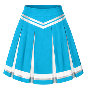 Jupe de cheerleading plissée bleu turquoise avec bordure à rayures blanches, uniforme de performance athlétique pour femmes et filles - Product Image 2