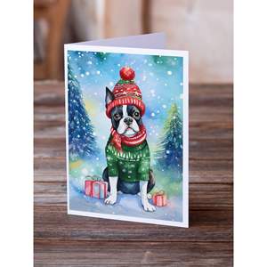 Whimsical Boston Terrier Tarjetas de felicitación de Navidad Paquete de 8 A7 Tamaño 5x7 Tarjetas de notas en blanco con sobres - Product Image 2