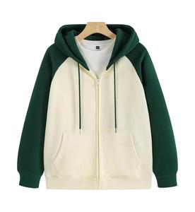 เสื้อฮู้ดซิปสีดำขายส่ง แบบยูนิเซ็กส์ สีตัดต่อ มีซิป ฮู้ดดี้เปล่าทรงโอเวอร์ไซส์ ผ้าฟลีซคุณภาพสูง สำหรับผู้ชาย พิมพ์ลายได้ - Product Image 1