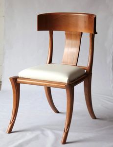 Luxury Handcrafted Solid Wood Dining Chair Elegant Curved <b>Backrest</b> Cream Leather Upholstered Seat - Product Image 1