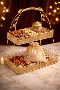 2 Tier Metal <b>Basket</b> Stand <b>for</b> Gifting, Dry Fruit <b>Hamper</b> Wedding Gift Tray Decorative Storage Organizer Return Gift <b>Basket</b> - Product Image 3