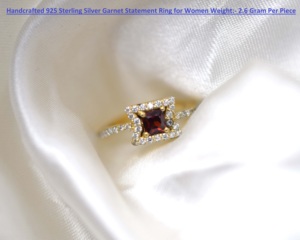 Handcrafted 18K Gold Plated 925 Sterling <b>Silver</b> Rectangle Garnet <b>Statement</b> <b>Ring</b> for Women-Wedding Engagement Anniversary Gift - Product Image 5