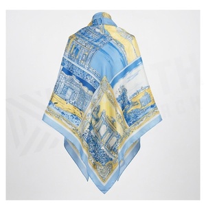 Women's Square <b>Silk</b> Scarf Blue Yellow Printed Elegant Multi-Functional Fashion Accessory All Seasons - Product Image 2