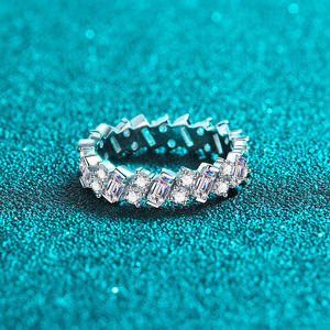 Anillo de <span class=keywords><strong>Plata</strong></span> de Ley S925 con Moissanita Completa, Anillo de Boda con Corte Baguette, Joyería de Lujo para Mujer - Product Image 3