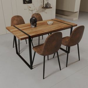 59 \ "moderno tavolo da pranzo MDF legno naturale nero rettangolare Base in metallo sedia scamosciata 4 pezzi medievale in legno Set ristoranti - Product Image 3