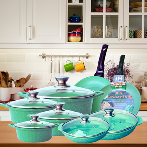 Ensemble de casseroles en céramique antiadhésives HOCA 7 pièces avec couvercles en verre, poignées en alliage d'aluminium, passe au lave-vaisselle, style américain, pour cuisinière à gaz et à induction - Product Image 2