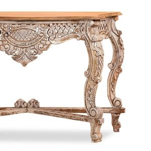 Carved Solid <b>Wood</b> Console <b>Table</b> with Antique <b>Rustic</b> Design-Entryway Side <b>Table</b> for Living Room Furniture - Product Image 3