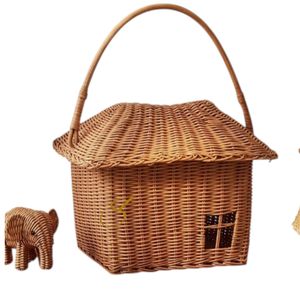Cesta de Mimbre Tejida para Niños, Almacenamiento de Juguetes en Forma de Casa de Hongos, Decoración de Cuarto Infantil Hecha a Mano, Bolso de Mano para Niños - Product Image 1
