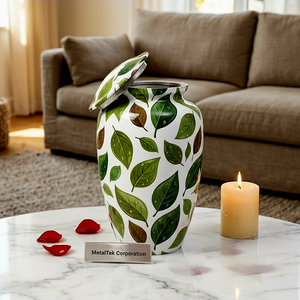 Cremation Urns for Adults Pets Ashes Eco-Friendly Green Leaf Pattern Memorial Decorative Keepsake Metal Container Funeral <b>Jars</b> - Product Image 6
