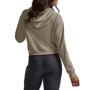 Haut court à capuche confortable pour femme, fabriqué en usine, idéal pour le sport, la gym et l'entraînement, à manches longues - Product Image 2