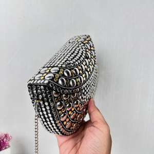 Top Vente Pierre Embrayage De Luxe Conception À La Main Sacs Argent Soirée Designer En Laiton Mosaïque Avec Du Métal Par FWE - Product Image 2
