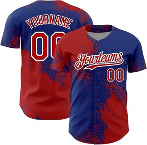 Camiseta de Béisbol Personalizada, Diseño Azul y Rojo, Manga Corta, Absorbe la Humedad, Corte Regular, Unisex para Adultos, Nombre del Equipo, Impresión Sublimada - Product Image 1