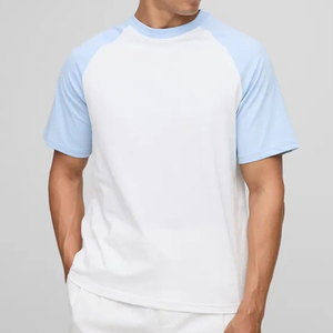 Men's <b>White</b> and Light Blue Short Sleeve O-Neck Collar Casual Comfort Fit Cotton T-shirt with Quick Dry & Breathable Custom <b>Tee</b> - Product Image 1