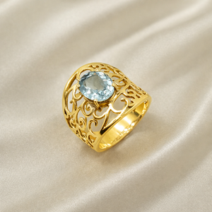 Natural Blue Topaz Silver <b>Ring</b> Handmade Filigree Wide Band <b>Statement</b> <b>Ring</b> Vintage Design Jewelry Gift for Women for unisex Him - Product Image 1