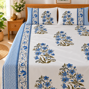 Juego de sábanas de algodón con estampado floral azul, tela suave, colección de ropa de cama para dormitorio, hogar, hotel, habitación de huéspedes, suministro al por mayor - Product Image 4