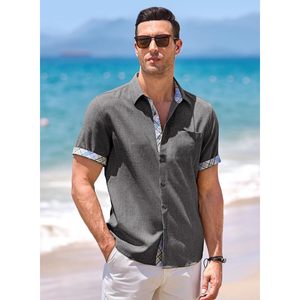 Custom <b>Men's</b> Linen Casual <b>Shirt</b> Summer Short Sleeve Button Down Hawaiian Beach <b>Shirt</b> <b>with</b> Dot Pattern <b>Pocket</b> ODM Supply - Product Image 4