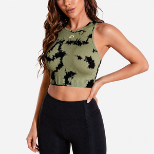 Wholesale Women Sage Olive Abstract Wash Ribbed Racerback Crop Tank <b>Top</b> Seamless Sleeveless Activewear <b>tops</b> Women's Shirts USA - Product Image 4