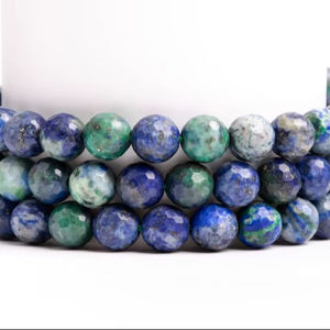Cuentas sueltas redondas microfacetadas de azurita verde y azul para la fabricación de joyas, pulseras, collares y bricolaje. - Product Image 1