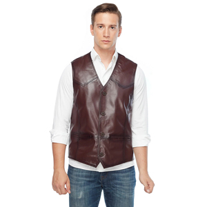 Gilet de motard en cuir perforé marron respirant de qualité supérieure pour homme, collection automne 2026 - Product Image 1