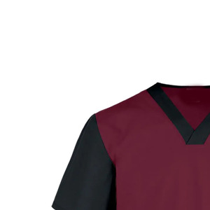 Blouse de travail marron à col en V et manches courtes avec manches contrastantes noires et passepoil, uniforme d'hôpital - Product Image 4