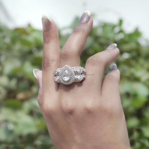 Pear Cut Moissanite Diamond Hip Hop Two Tone Iced Cluster <b>Statement</b> <b>Ring</b> 925 Sterling <b>Silver</b> Rhodium Plated Luxury Bling Jewelry - Product Image 5