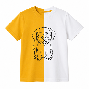 T-shirt en jersey de coton respirant pour homme, coupe classique, col rond, manches courtes, imprimé dessin animé chien mignon, 180g, décontracté, avec blocs de couleur sur le devant - Product Image 1