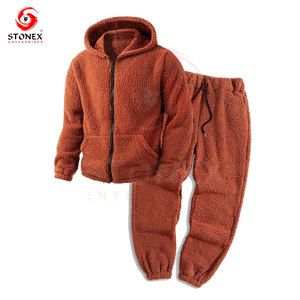 Men's Sherpa Fleece Zip-Up Embroidered Tracksuit Winter Two-Piece <b>Set</b> Warm Hoodie Sweatpants Casual Streetwear Comfortable - Product Image 2