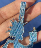 Collier pendentif pour homme en argent sterling 925 avec moissanite bleu glacé, motif hache, style hip-hop, bijoux fantaisie pour homme, plaqué rhodium