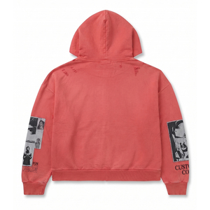 Boxy Fit Hoodie Mens 450gsm <b>Hoodies</b> Sun-bleached Mud Wash Distressed Streetwear Custom Made Pullover <b>Red</b> Heavyweight Vibe - Product Image 2