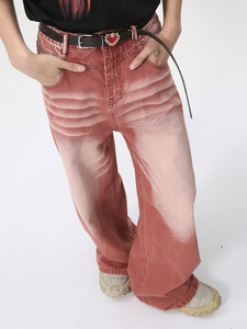 Pantalon en jean délavé style vintage coupe droite pour homme et femme, style streetwear avec boutons décoratifs, toutes saisons - Product Image 6