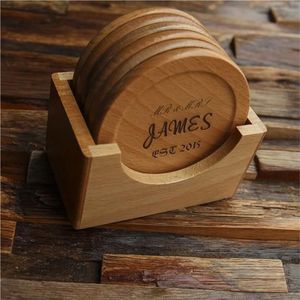 Ensemble de sous-verres ronds en bois faits à la main, logo personnalisé gravé, sous-verres écologiques en bois naturel pour tasse à café, décoration de la maison, table - Product Image 6