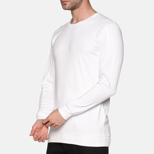 <b>Men's</b> <b>White</b> Long Sleeve Pullover O-Neck <b>Sweatshirt</b> Regular Fit Knitted Cotton Casual Solid Autumn Wear - Product Image 1