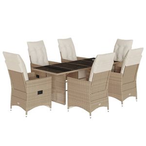 Conjunto de Bistro para Patio de 7 Piezas en Poliratán Beige con Cojines, Conjuntos de Jardín - Product Image 2