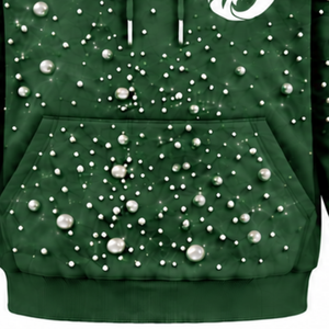 Sweat-shirt à capuche unisexe vert forêt perlé, coupe oversize, style streetwear, avec poche kangourou, vêtement de mode personnalisé - Product Image 6