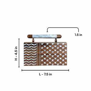Pochette en bois de luxe style bohème avec incrustation de nacre MOP et motif artisanal pour événements nuptiaux et fêtes - Product Image 2