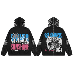 เสื้อฮู้ดซิปพิมพ์ลายนูน 3 มิติ ทรงโอเวอร์ไซส์ ผ้าคอตตอนหนานุ่ม สไตล์ฮิปฮอป สตรีทแวร์ เสื้อผ้าพรีเมียมสั่งทำพิเศษ ลายแมงมุม - Product Image 3