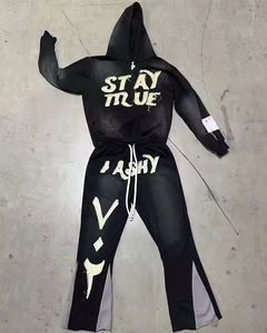 Survêtement unisexe tendance à capuche, design unique, style streetwear, 100% coton, imperméable, respirant, broderie effet vieilli - Product Image 4