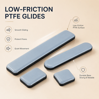Glissière adhésive longue en PTFE 16x75mm pour pieds de meubles et de tables