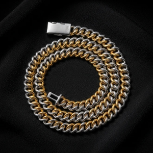 Collier chaîne cubaine bicolore sertie de zircons, plaqué rhodium, style hip-hop, avec perles, pour bijoux de fête unisexe - Product Image 3