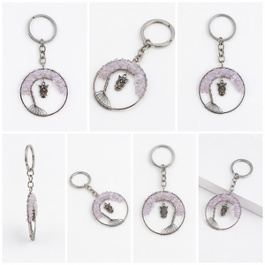 Porte-clés en cristal de haute qualité, arbre de vie en quartz rose, porte-clés en pierre naturelle hibou, cadeaux pour femmes - Product Image 3
