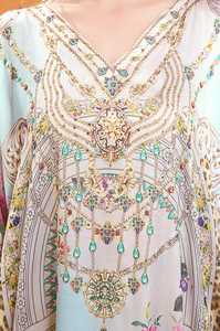 High Quality Designer Turkish Style <b>Kaftan</b> Women Polyester Handmade Batwing Sleeves V Neck Regular Fit Flared Hem Midi Party - Product Image 6